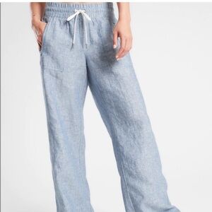NWT Cabo 100% Linen Wide Leg Pant Womens sz12 light Blue Woven Linen by Athleta